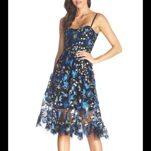 Dress the Population UMA Floral Embroidered Laced  Peacock Black Multi SMALL